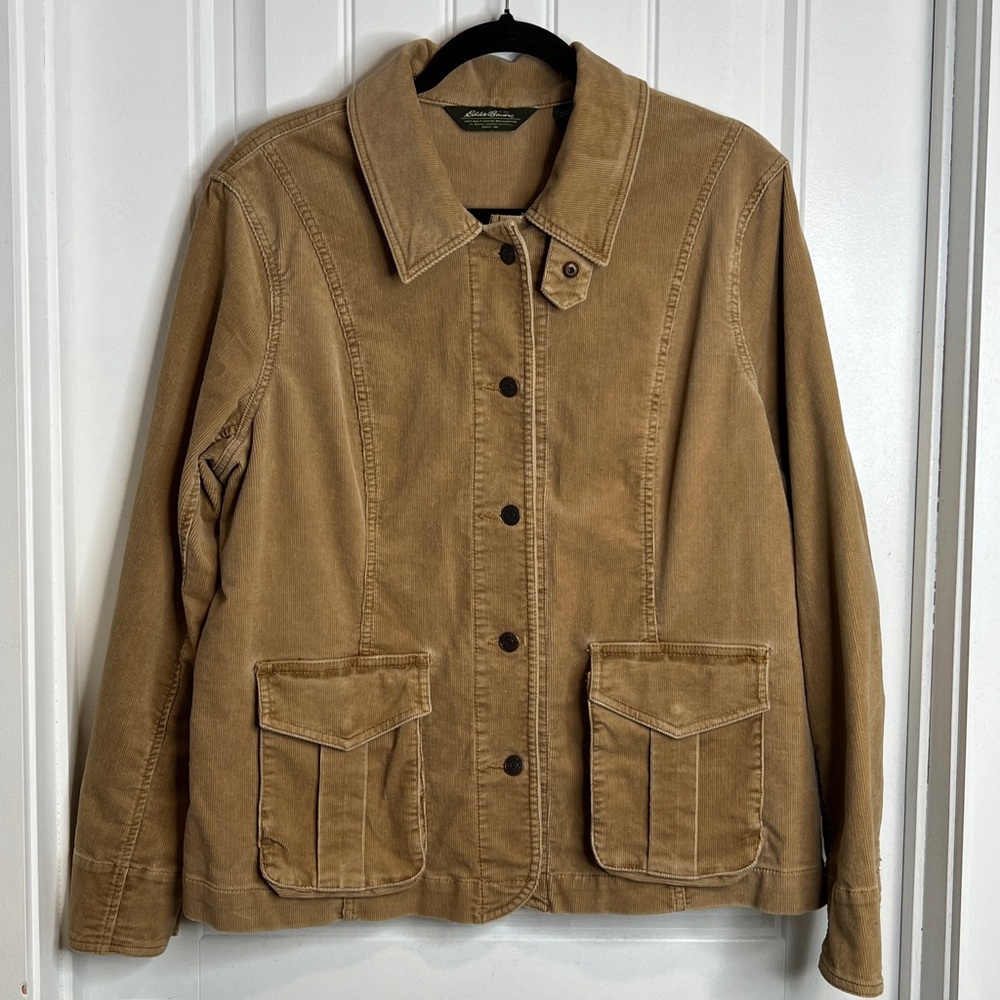 Eddie Bauer Tan Corduroy Stand Up Collar Utility Jacket.‎ Size XL.